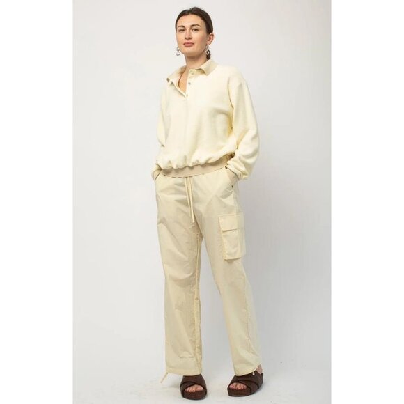 DONNI. Women's Nylon Cargo Pants Size S In Cream - Picture 3 of 13